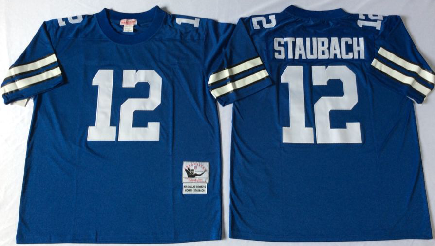Men NFL Dallas Cowboys #12 Staubach blue Mitchell Ness jerseys->dallas cowboys->NFL Jersey
